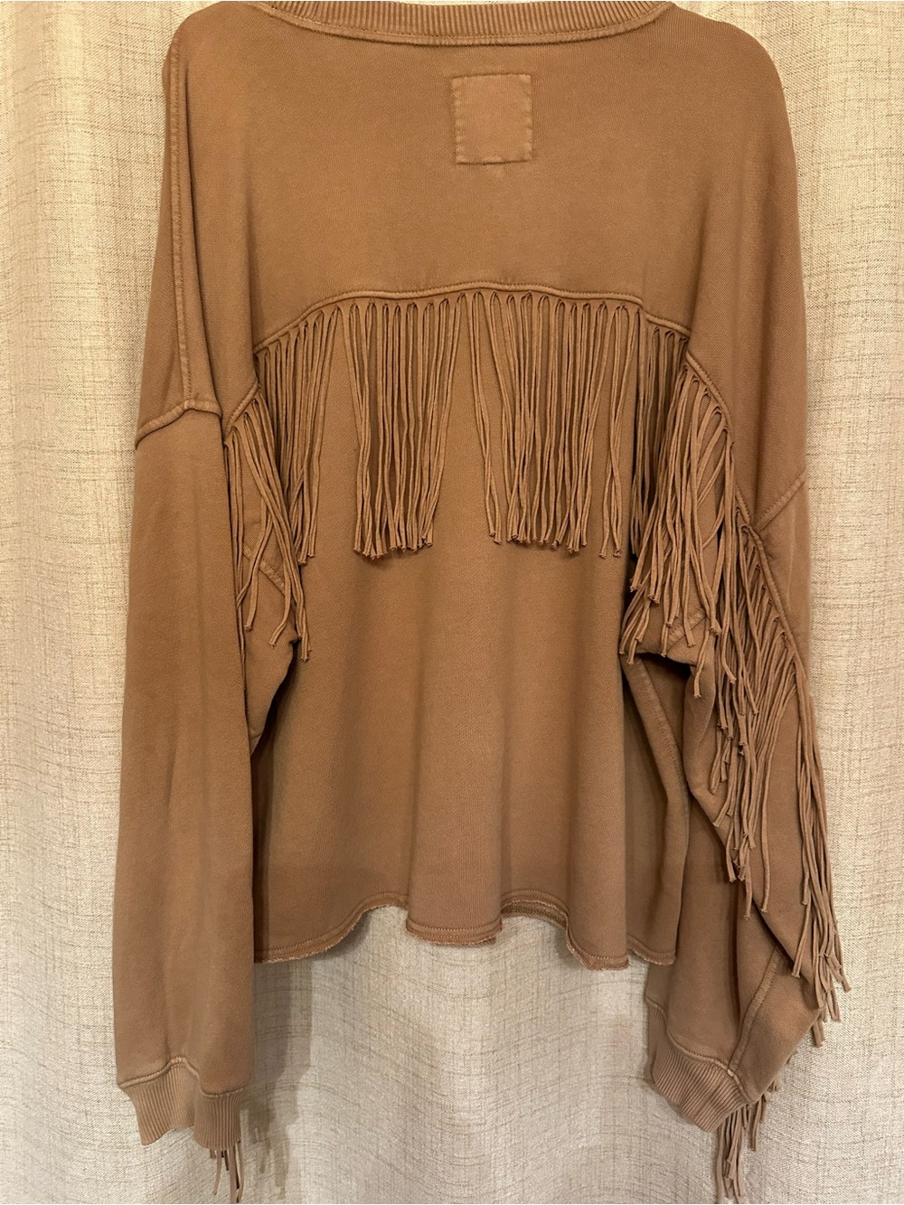 aerie Camel Fringe-Sleeve Sweatshirt - Picture 3 of 4